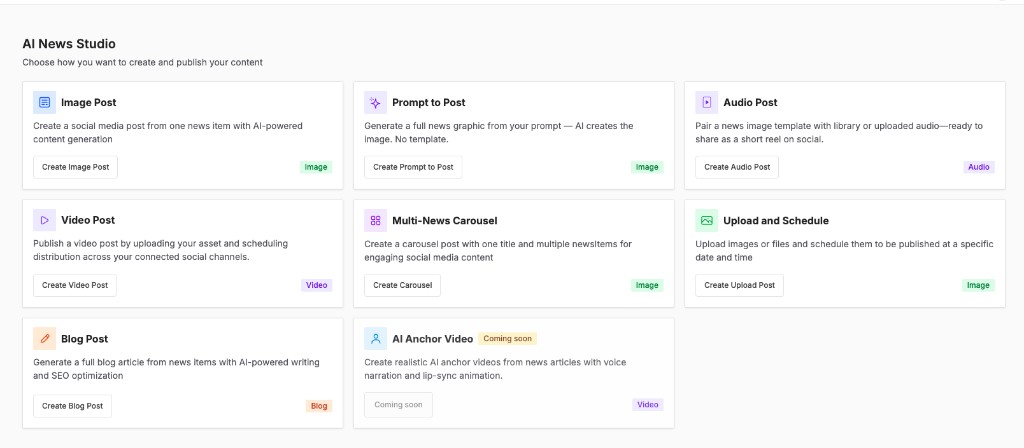 AI News Studio content creation dashboard
